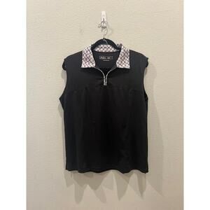 Lady Hagan Hydro-Dri Black with Geometric Print Sleeveless Polo Golf Shirt L